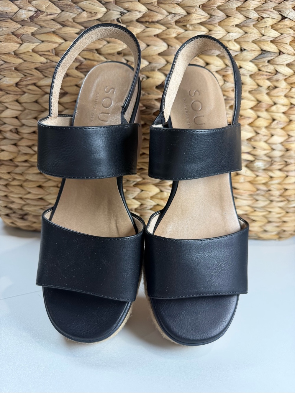 Naturalizer Black Platform Block Heel Sandals with Espadrille Trim - wide width - Picture 2 of 6